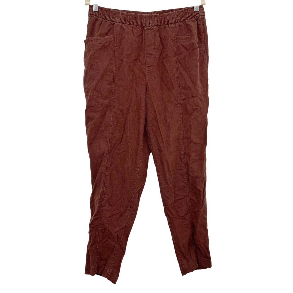 Old Navy Womens HR Linen Crop Pants Root Beer Brown Elastic Waist M 791987-05